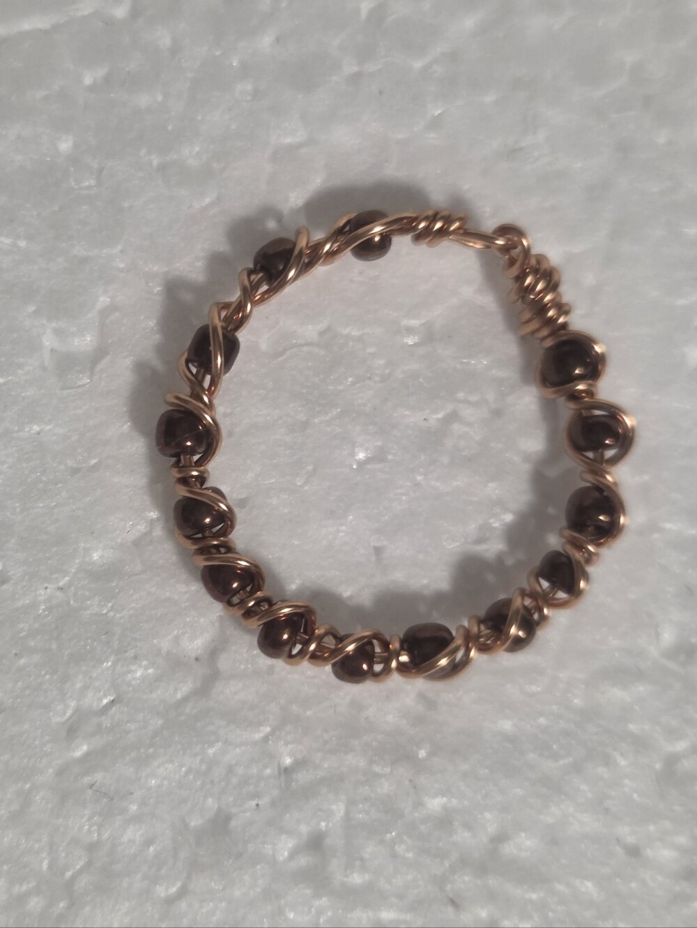 Handcrafted Copper Wire And Seed Beads Ring